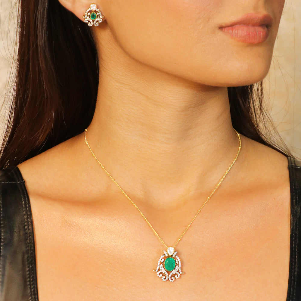 Emerald Green with Moissanite Pendant Set image 0
